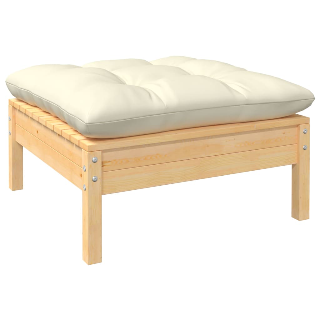 2-Sitzer-Gartensofa mit Creme Kissen Massivholz Kiefer