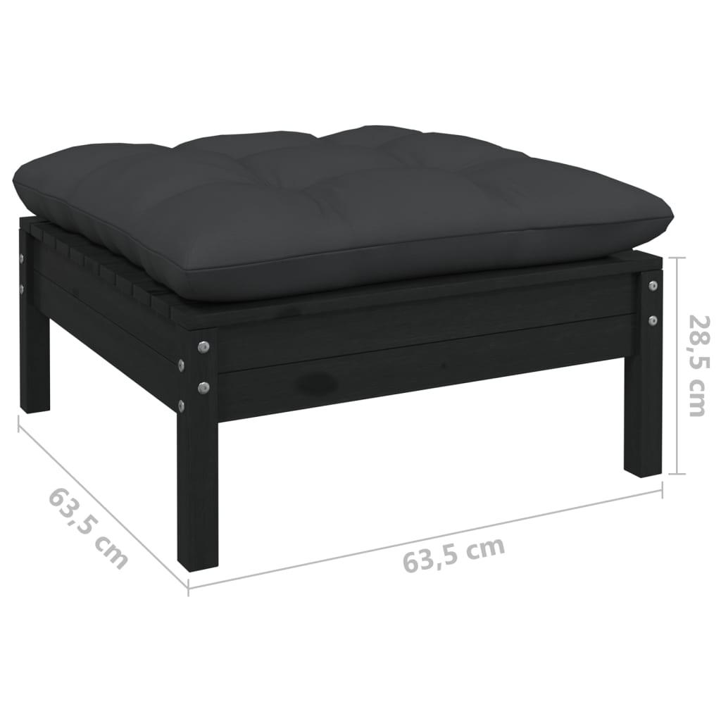 3-tlg. Garten-Lounge-Set mit Kissen Schwarz Kiefer Massivholz