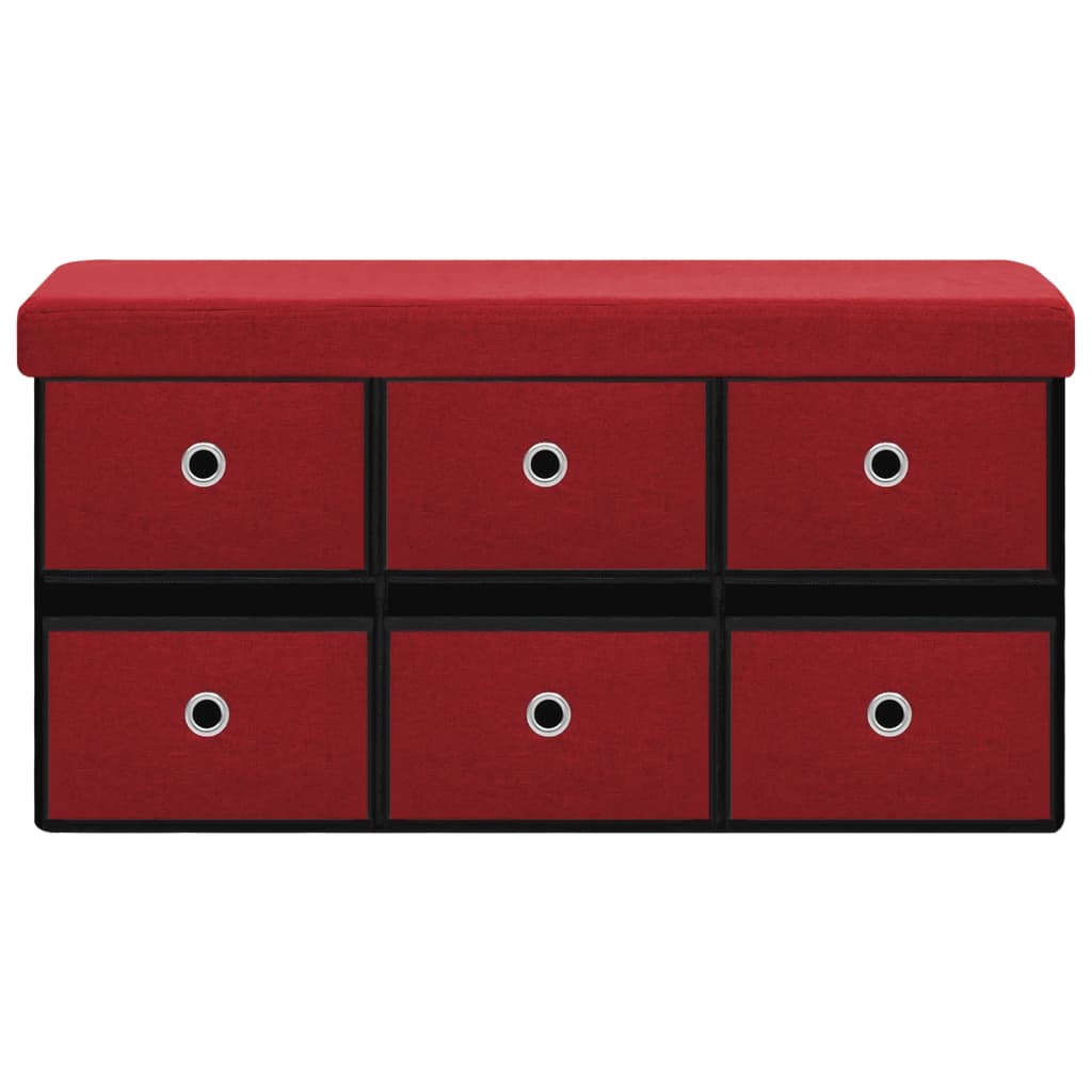 Faltbare Sitzbank mit Stauraum Weinrot 76x38x38 cm Leinenoptik