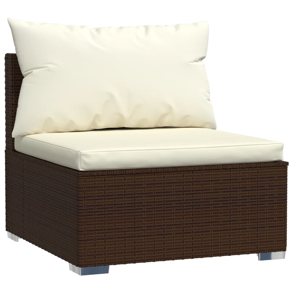 Garten-Mittelsofa mit Kissen Braun Poly Rattan