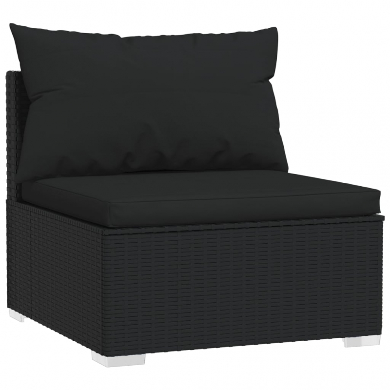 Garten-Mittelsofa mit Kissen Schwarz Poly Rattan