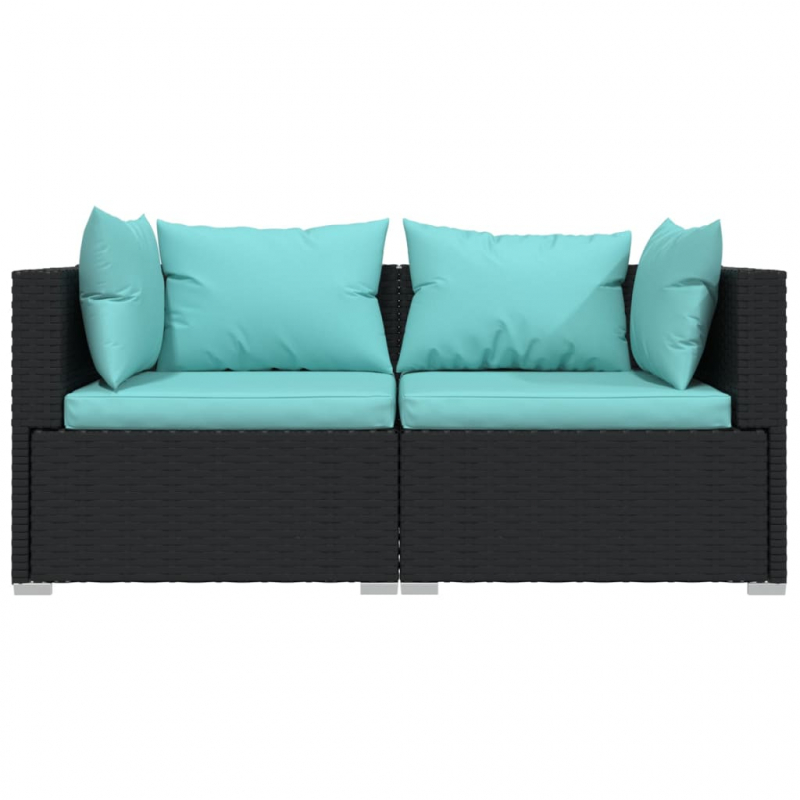 3-tlg. Garten-Lounge-Set mit Kissen Schwarz Poly Rattan