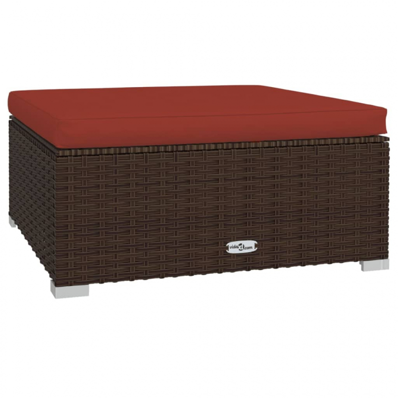 Gartenhocker mit Kissen Braun 70x70x30 cm Poly Rattan