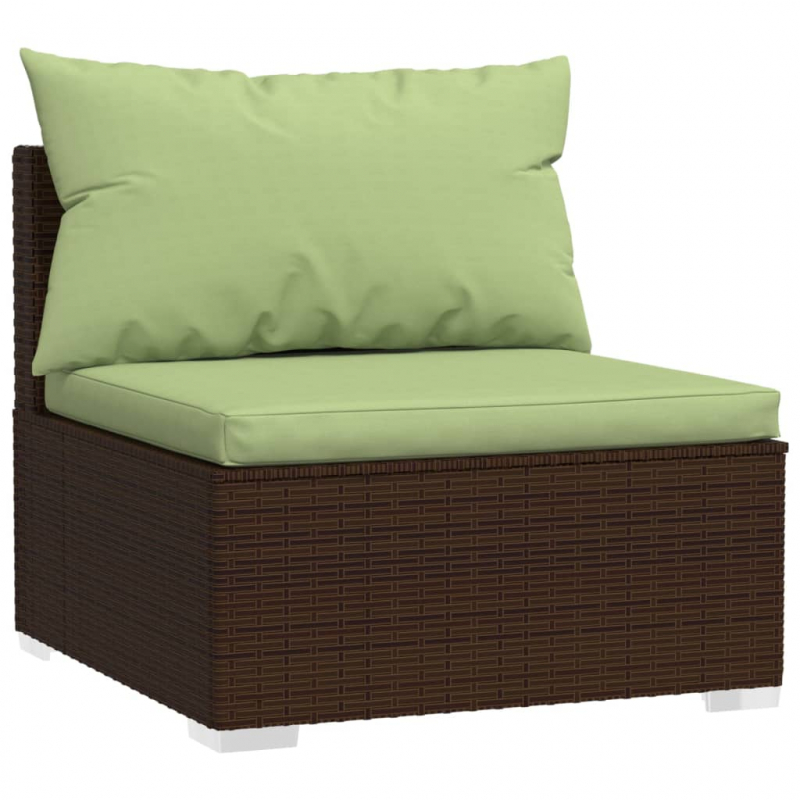 Garten-Mittelsofa mit Kissen Braun Poly Rattan