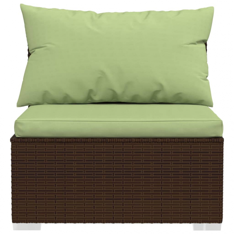 Garten-Mittelsofa mit Kissen Braun Poly Rattan