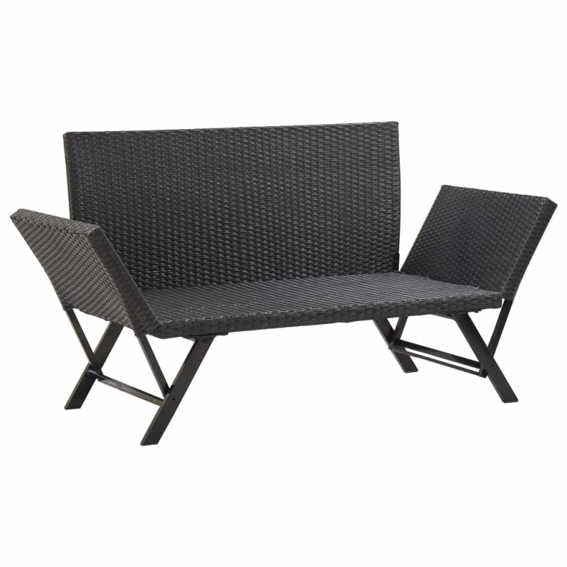 Gartenbank mit Kissen Schwarz 176 cm Poly Rattan