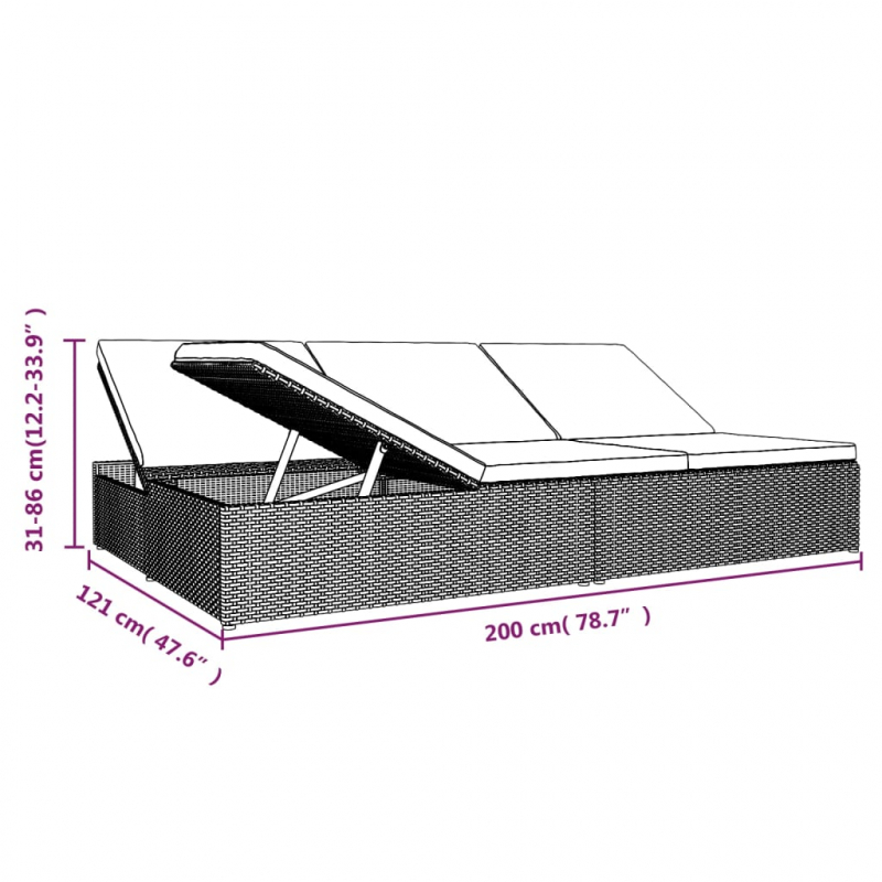 Sonnenliege mit Auflagen Poly Rattan Braun