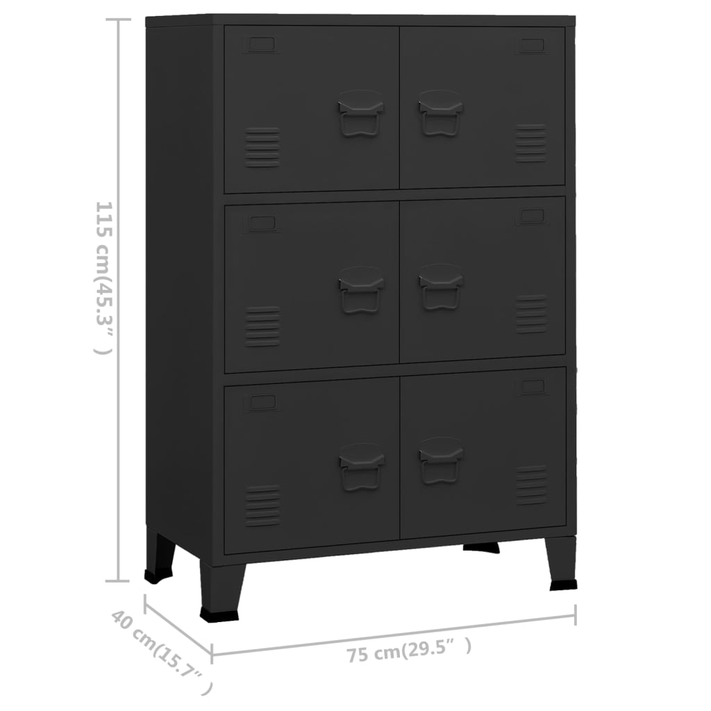 Lagerschrank Industrial Schwarz 75x40x115 cm Metall