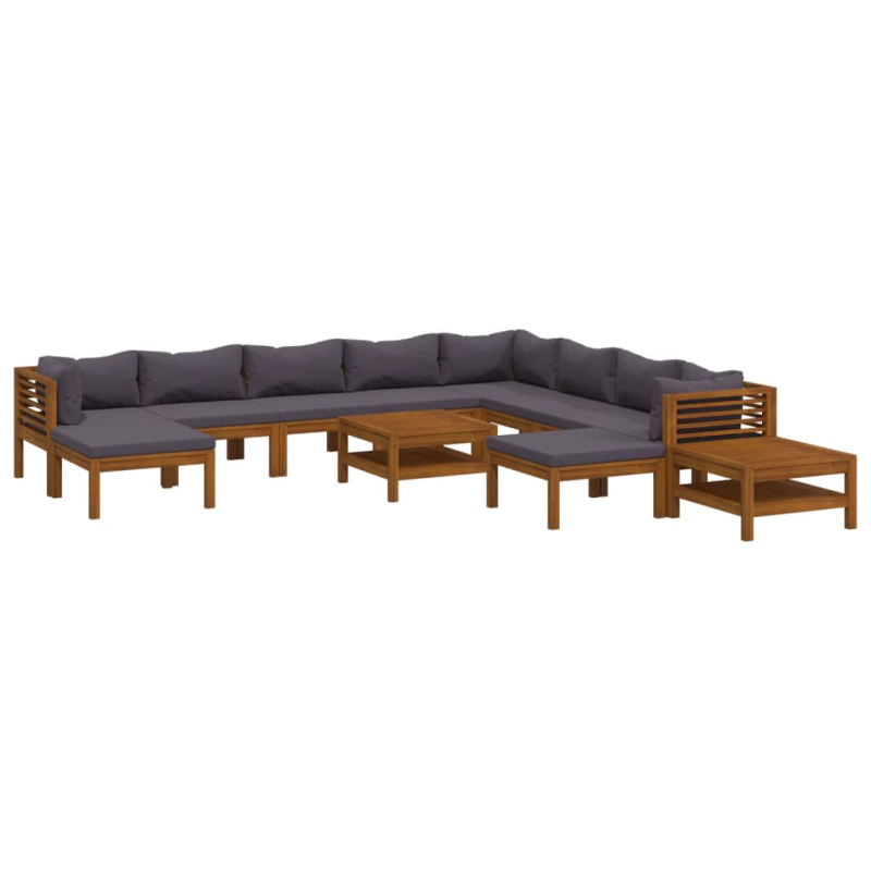 12-tlg. Garten-Lounge-Set mit Auflage Massivholz Akazie