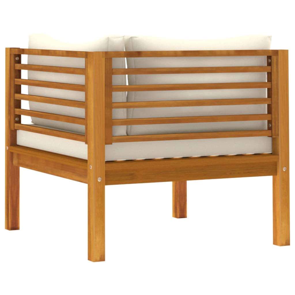 2-Sitzer-Gartensofa mit Creme Kissen Massivholz Akazie