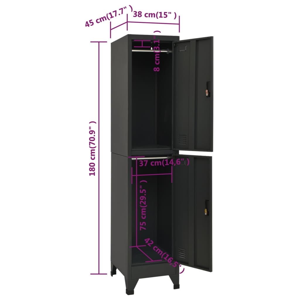 Schließfachschrank Anthrazit 38x45x180 cm Stahl