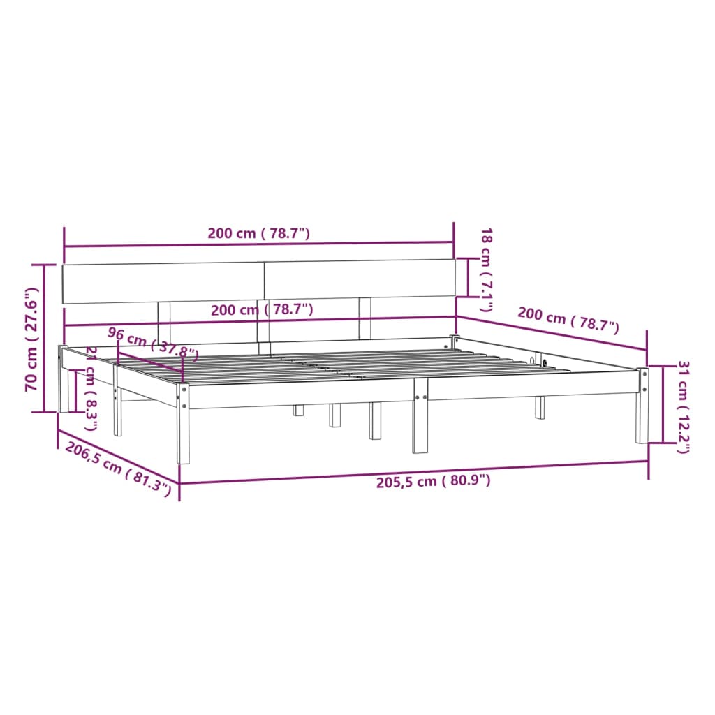 Massivholzbett ohne Matratze 200x200 cm