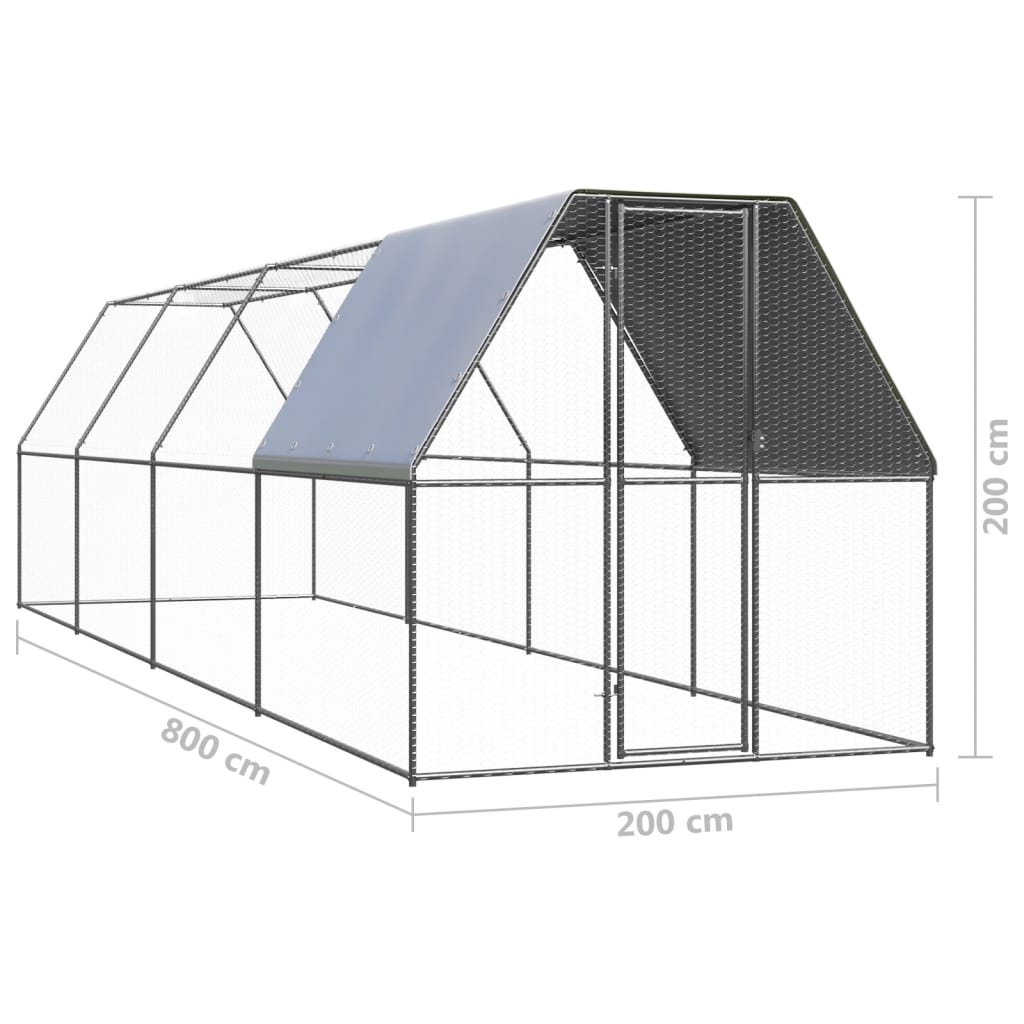 Outdoor-Hühnerkäfig 2x8x2 m Verzinkter Stahl