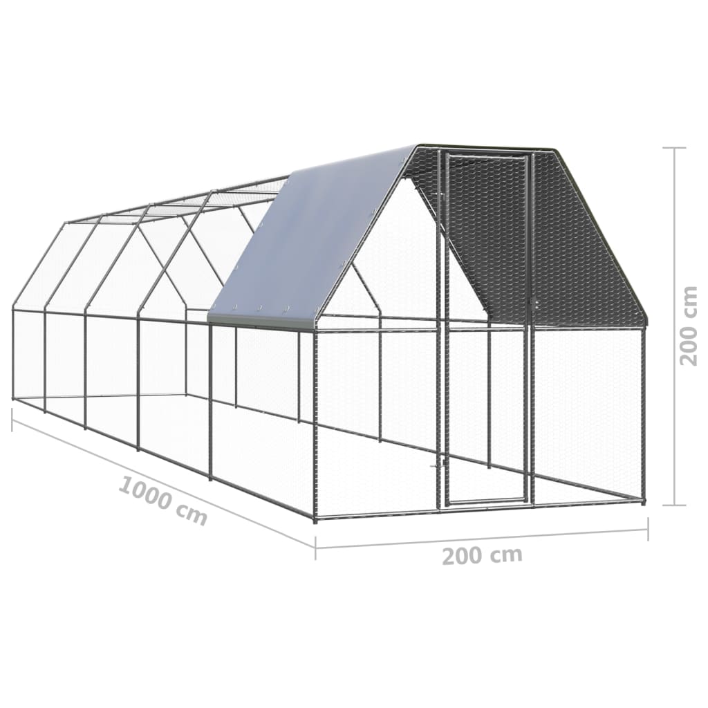 Outdoor-Hühnerkäfig 2x10x2 m Verzinkter Stahl