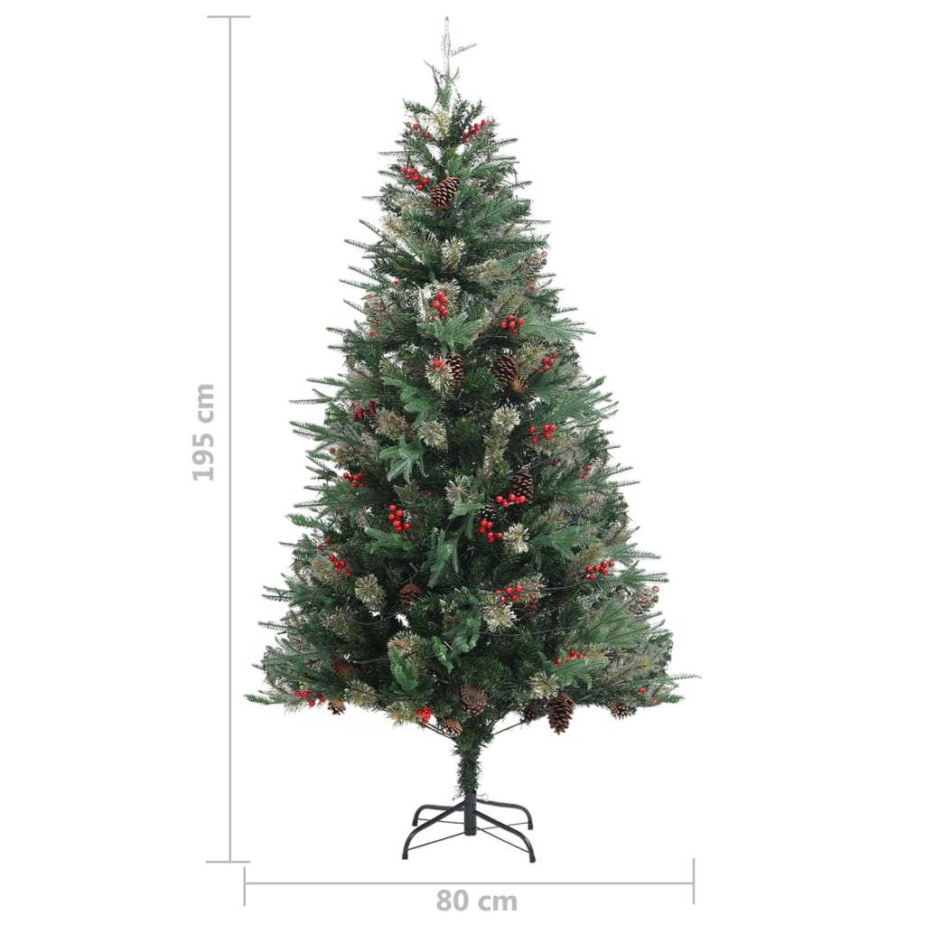 Weihnachtsbaum mit Beleuchtung und Kiefernzapfen Grün 195 cm
