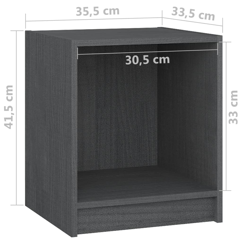 Nachttische 2 Stk. Grau 35,5x33,5x41,5 cm Massivholz Kiefer