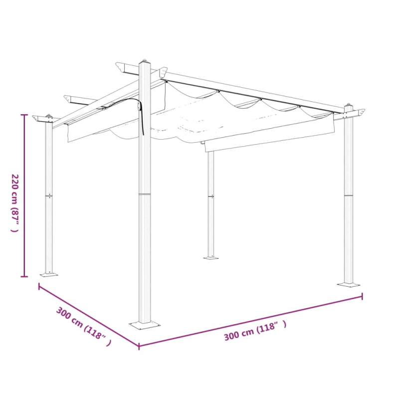 Pavillon mit Ausziehbarem Dach 3x3 m Creme