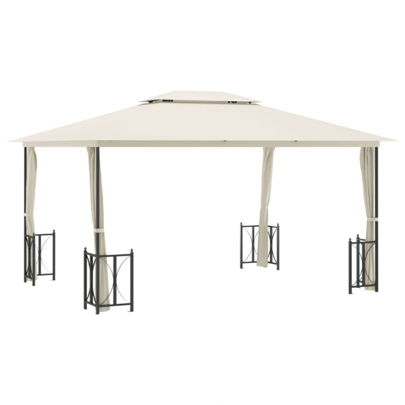 Pavillon mit Seitenwänden & Doppeldach 3x4 m Creme