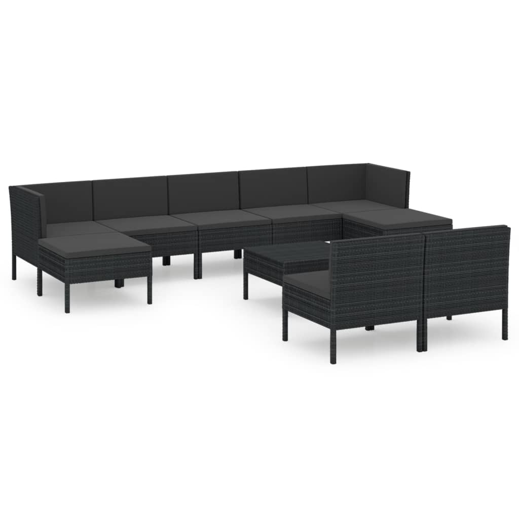 10-tlg. Garten-Lounge-Set mit Auflagen Poly Rattan Schwarz