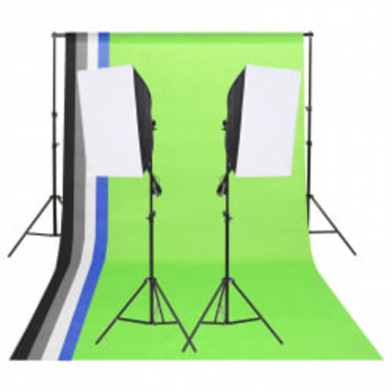 Fotostudio-Set mit Beleuchtung, Hintergrund und Reflektor