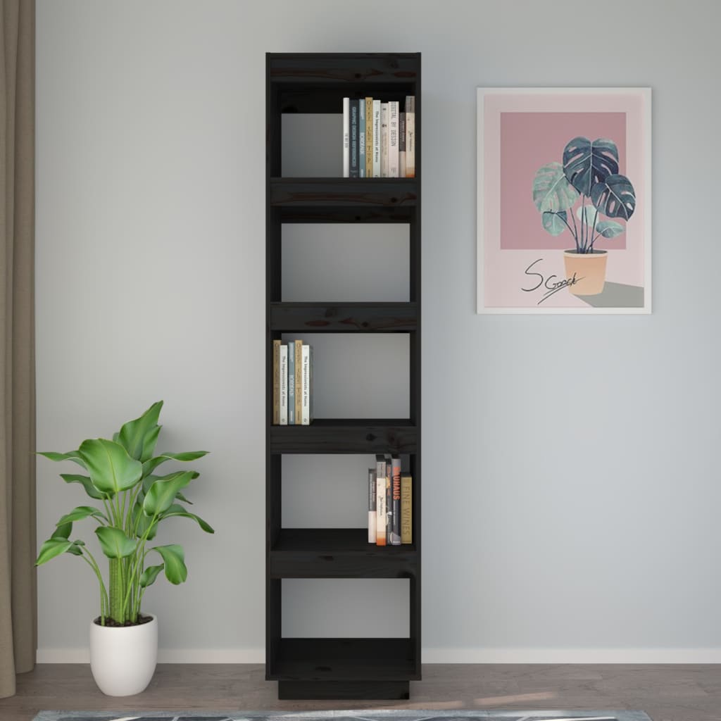 Bücherregal/Raumteiler Schwarz 40x35x167 cm Massivholz Kiefer
