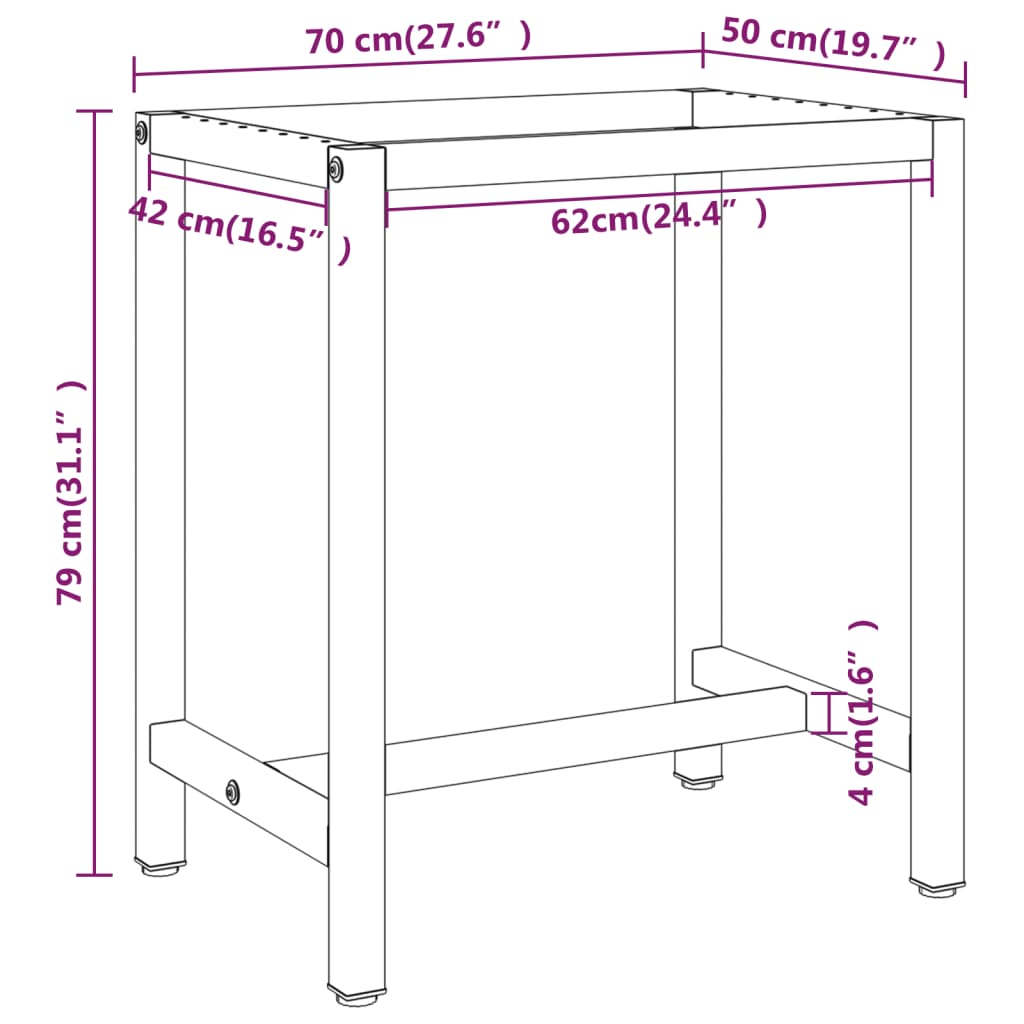 Werkbankgestell Mattschwarz und Mattrot 70x50x79 cm Metall
