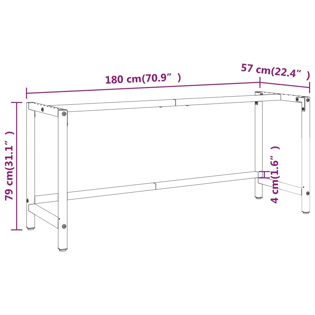 Werkbankgestell Mattschwarz und Mattrot 180x57x79 cm Metall