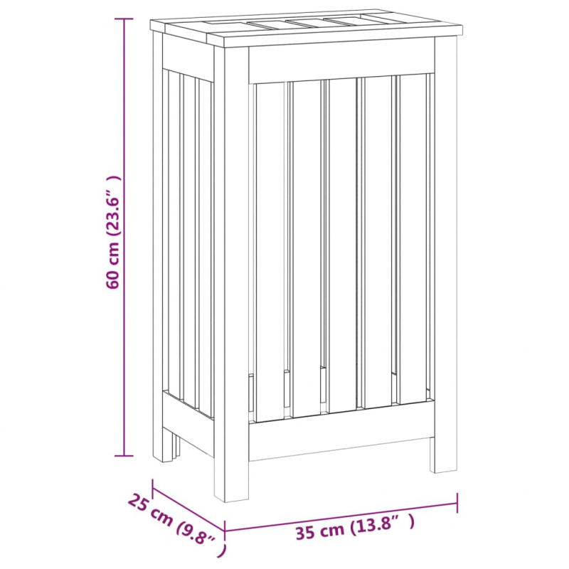 Wäschebehälter 35x25x60 cm Massivholz Teak