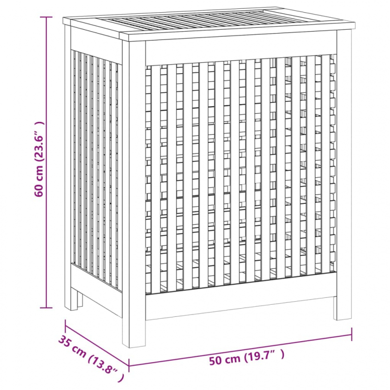 Wäschebehälter 50x35x60 cm Massivholz Teak