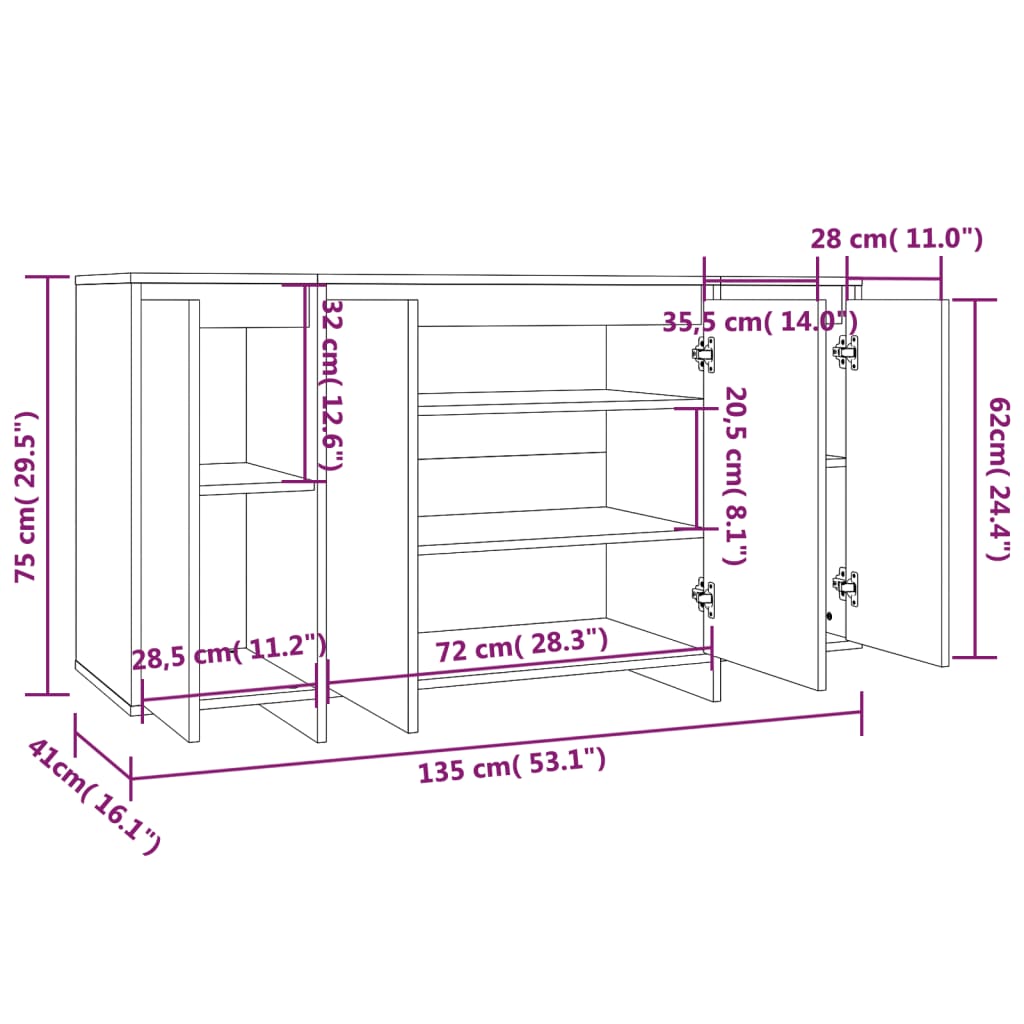 Sideboard Hochglanz-Weiß 135x41x75 cm Holzwerkstoff