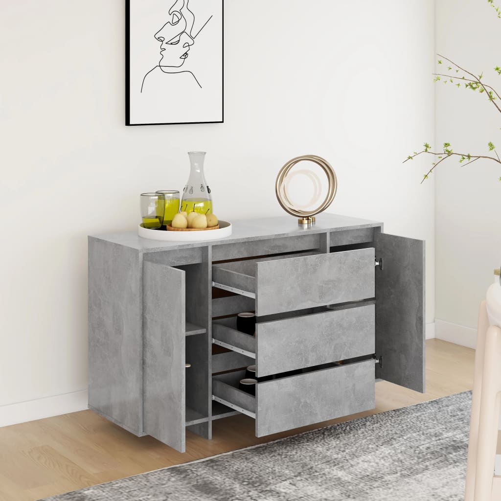 Sideboard mit 3 Schubladen Betongrau 120x41x75 cm Holzwerkstoff