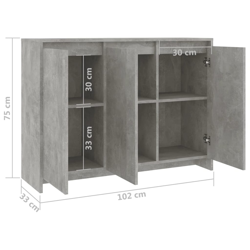 Sideboard Betongrau 102x33x75 cm Holzwerkstoff