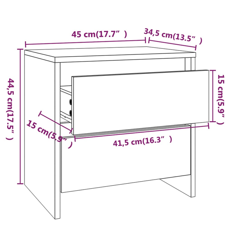Nachttisch Braun Eichen-Optik 45x34,5x44,5 cm Holzwerkstoff