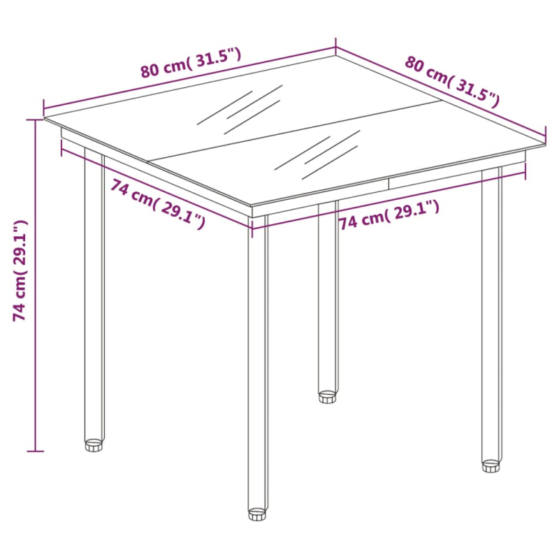 Garten-Esstisch Schwarz 80x80x74 cm Stahl und Glas