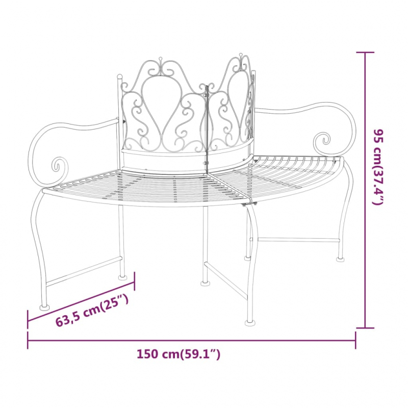 Baumbank 150 cm Schwarz Stahl