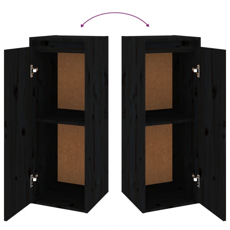 Wandschrank Schwarz 30x30x80 cm Massivholz Kiefer