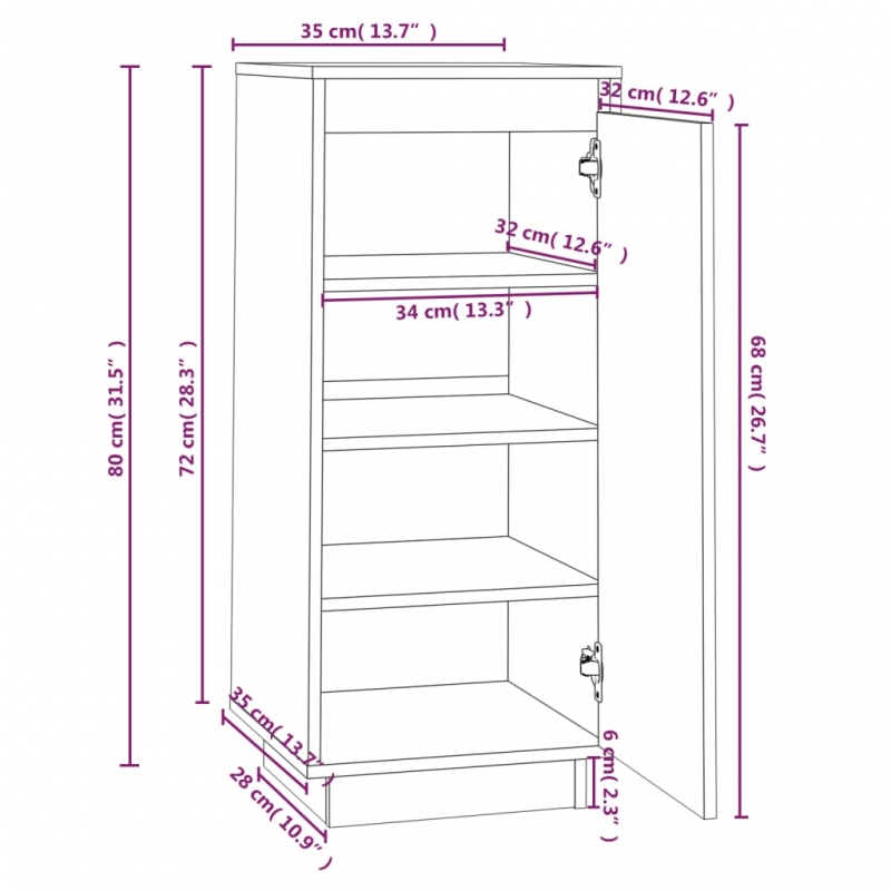 Schuhschrank Weiß 35x35x80 cm Massivholz Kiefer