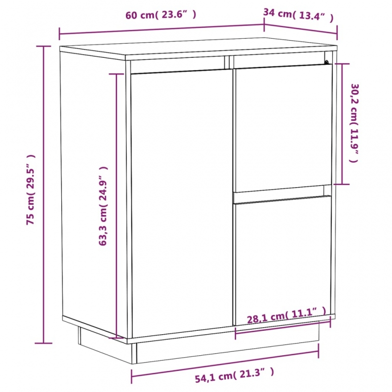 Sideboard 60x34x75 cm Massivholz Kiefer