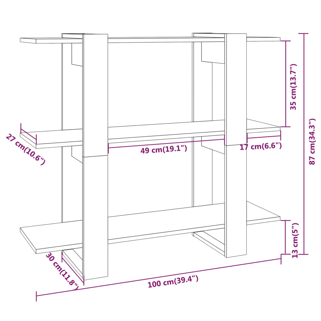 Bücherregal/Raumteiler Weiß 100×30×87 cm