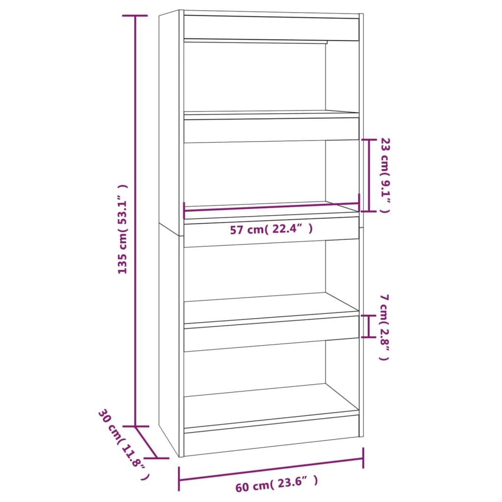 Bücherregal/Raumteiler Betongrau 60x30x135 cm Holzwerkstoff