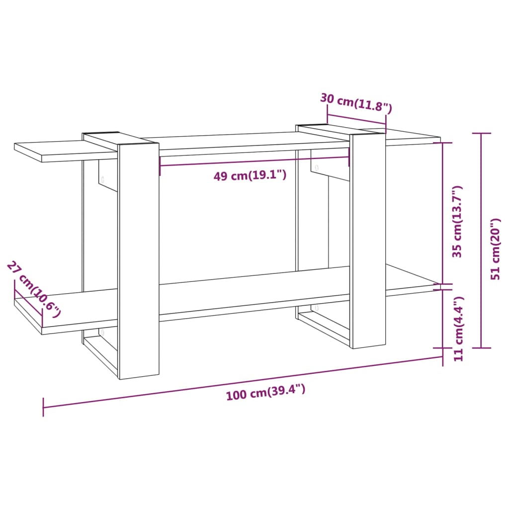 Bücherregal Grau Sonoma 100x30x51 cm Holzwerkstoff