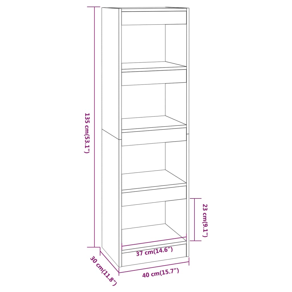 Bücherregal/Raumteiler Braun Eichen-Optik 40x30x135 cm