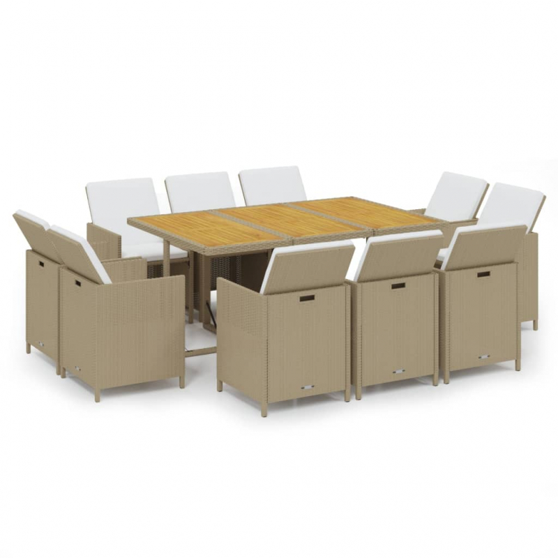 11-tlg. Garten-Essgruppe mit Kissen Poly Rattan Beige