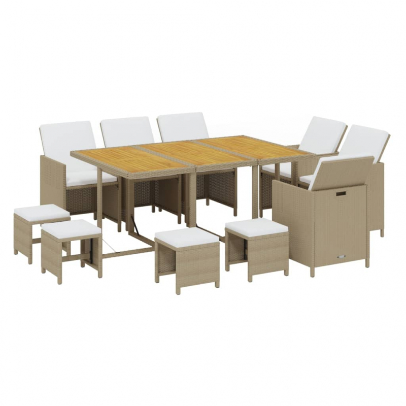 11-tlg. Garten-Essgruppe mit Kissen Poly Rattan Beige