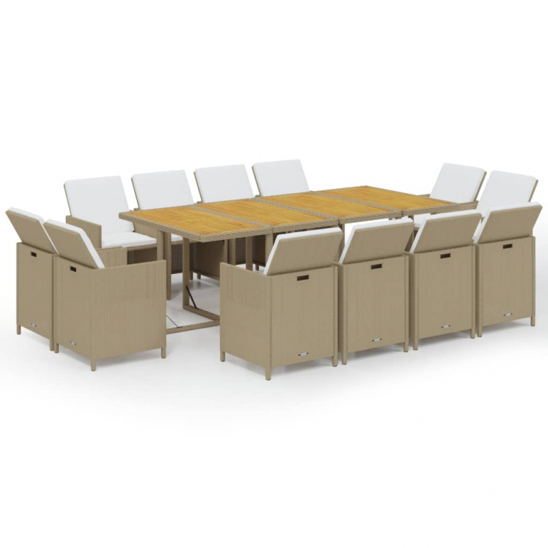 13-tlg. Garten-Essgruppe mit Kissen Poly Rattan Beige
