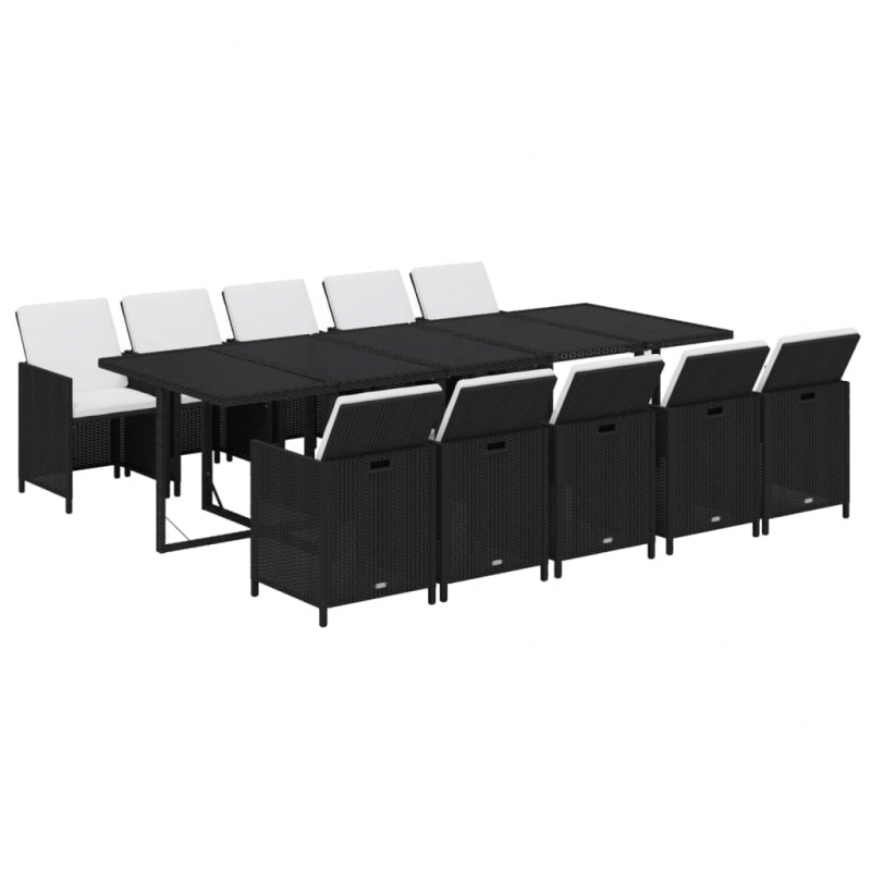 11-tlg. Garten-Essgruppe mit Kissen Poly Rattan Schwarz