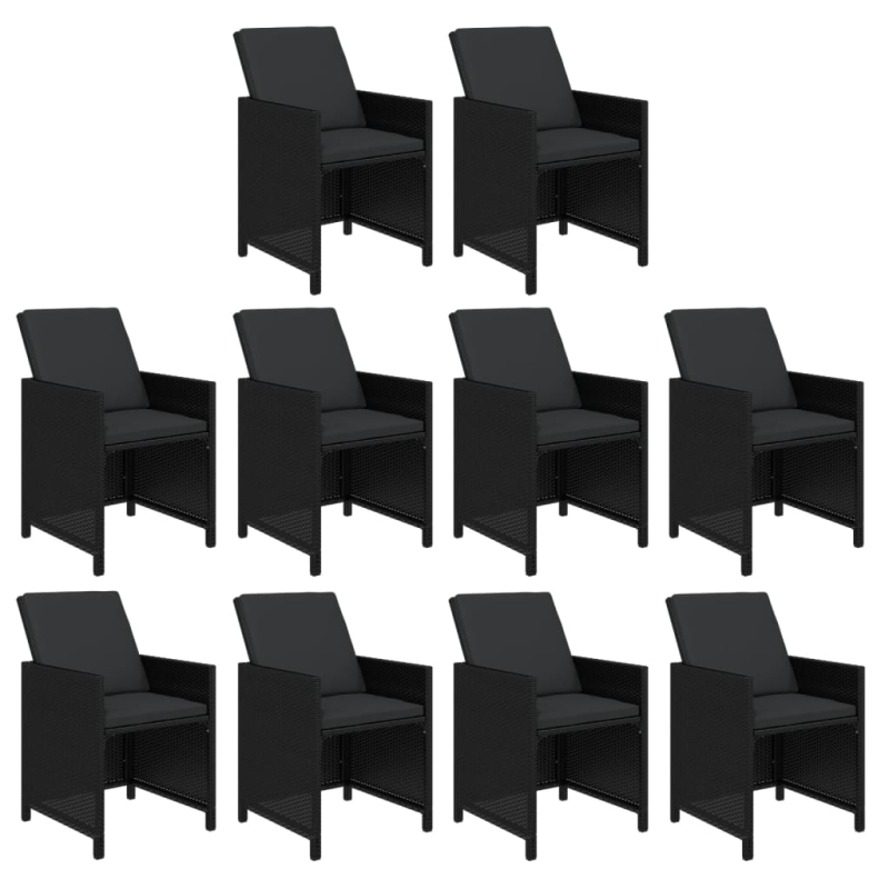 11-tlg. Garten-Essgruppe mit Kissen Poly Rattan Schwarz