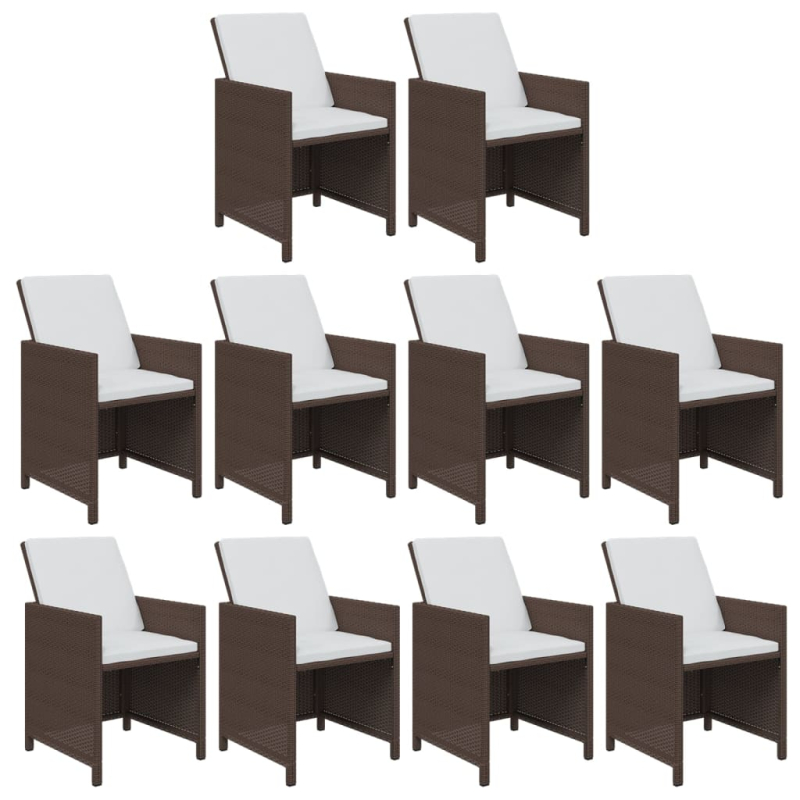 11-tlg. Garten-Essgruppe mit Kissen Poly Rattan Braun