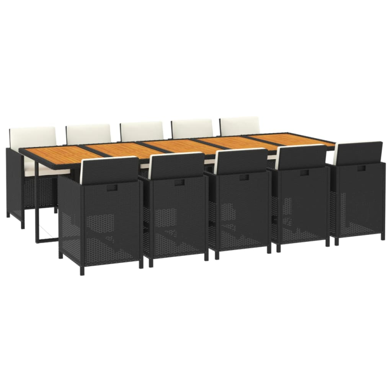 11-tlg. Garten-Essgruppe mit Kissen Poly Rattan Schwarz