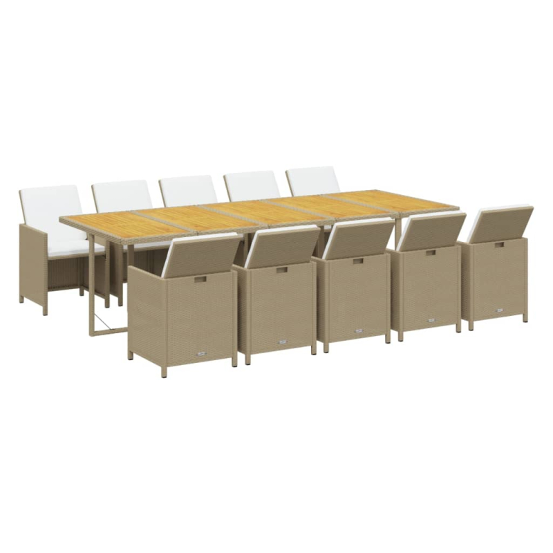 11-tlg. Garten-Essgruppe mit Kissen Poly Rattan Beige